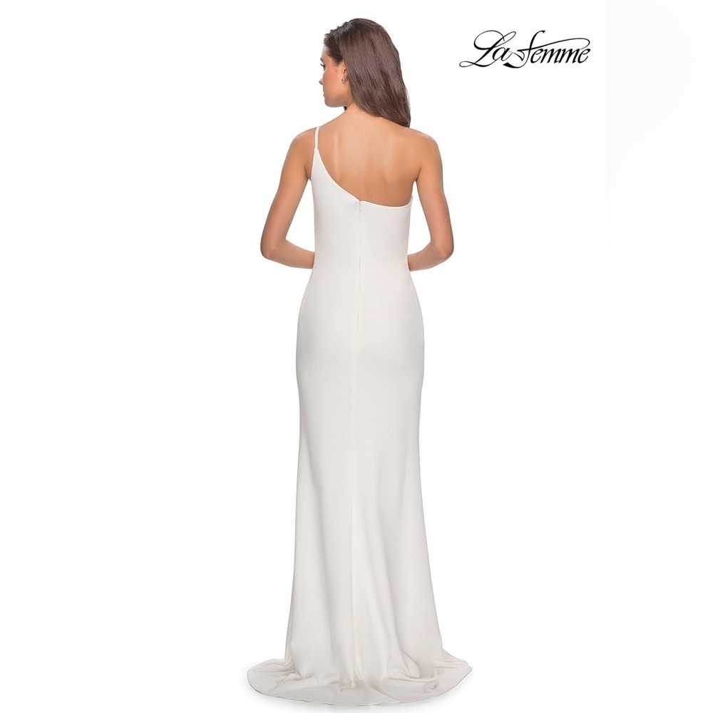 La Femme - 28176 One Shoulder Dress with High Slit - White - Picture 2 of 16